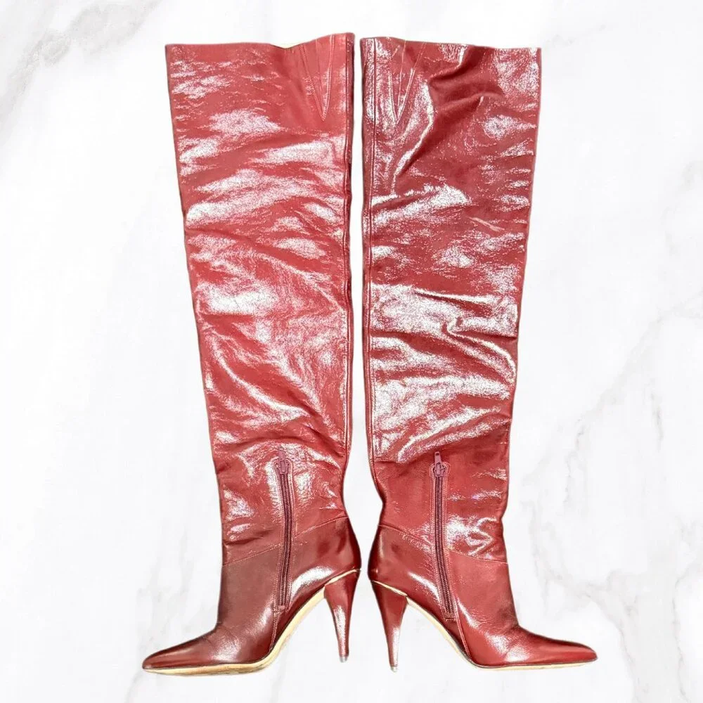 Michael Kors Women's‎ Darrah Oxblood Patent Knee High Heeled Boots, Size 5.5